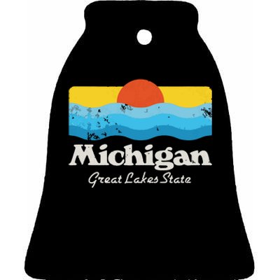 Retro Michigan Great Lakes State Ceramic Bell Ornament