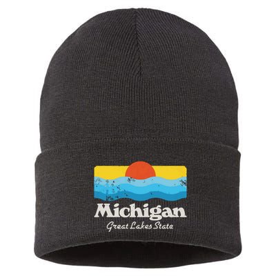 Retro Michigan Great Lakes State Sustainable Knit Beanie