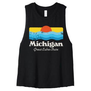 Retro Michigan Great Lakes State Women's Racerback Cropped Tank