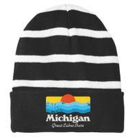 Retro Michigan Great Lakes State Striped Beanie with Solid Band