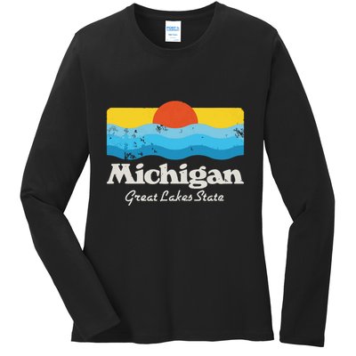 Retro Michigan Great Lakes State Ladies Long Sleeve Shirt