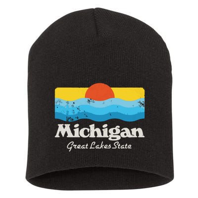 Retro Michigan Great Lakes State Short Acrylic Beanie