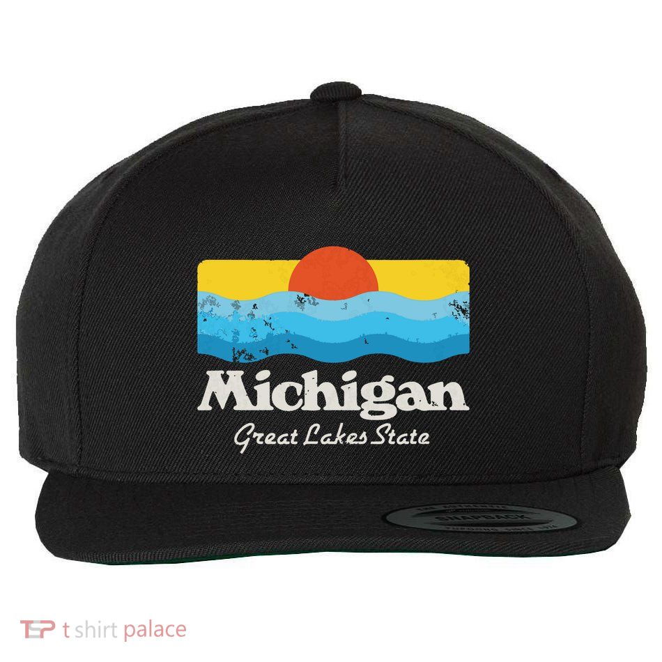 Retro Michigan Great Lakes State Wool Snapback Cap