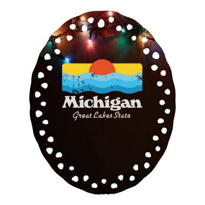 Retro Michigan Great Lakes State Ceramic Oval Ornament