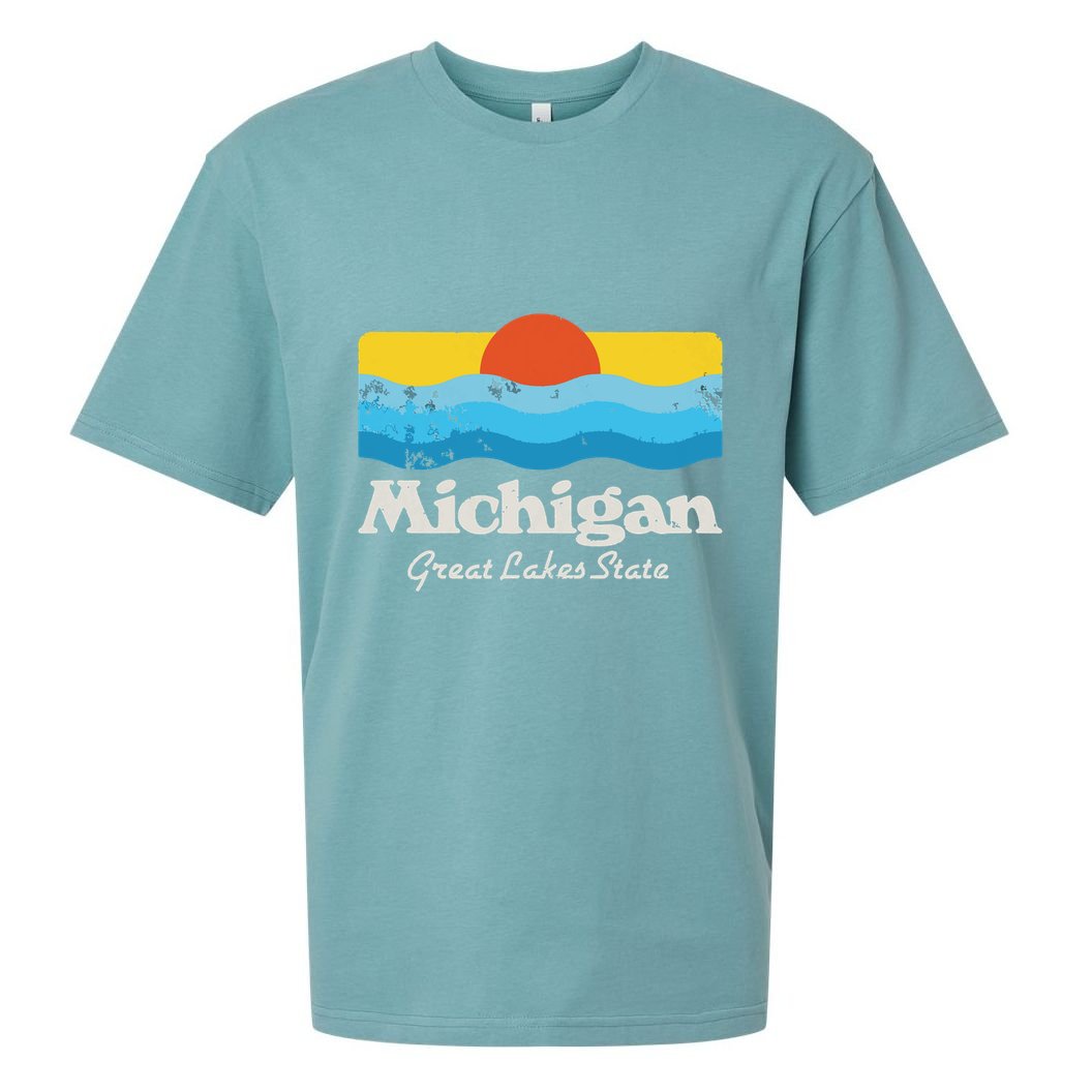 Retro Michigan Great Lakes State Sueded Cloud Jersey T-Shirt