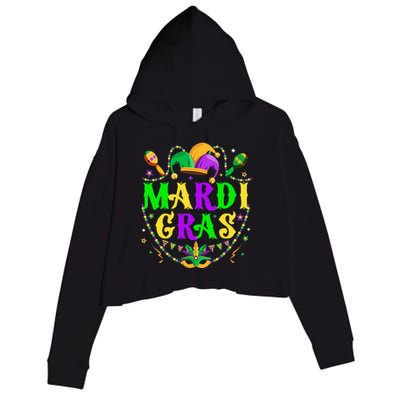 Retro Mardi Gras Party Hat Clothes Funny Crop Fleece Hoodie