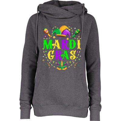 Retro Mardi Gras Party Hat Clothes Funny Womens Funnel Neck Pullover Hood