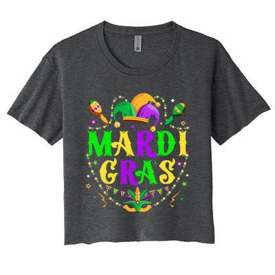 Retro Mardi Gras Party Hat Clothes Funny Women's Crop Top Tee