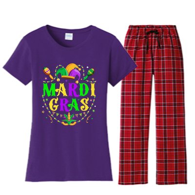 Retro Mardi Gras Party Hat Clothes Funny Women's Flannel Pajama Set