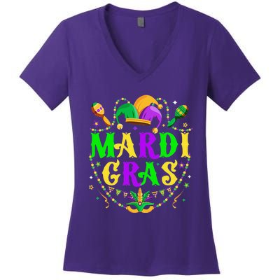 Retro Mardi Gras Party Hat Clothes Funny Women's V-Neck T-Shirt