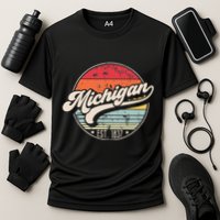 Retro Michigan Home State Mi Cool 70s Style Sunset Cooling Performance Crew T-Shirt