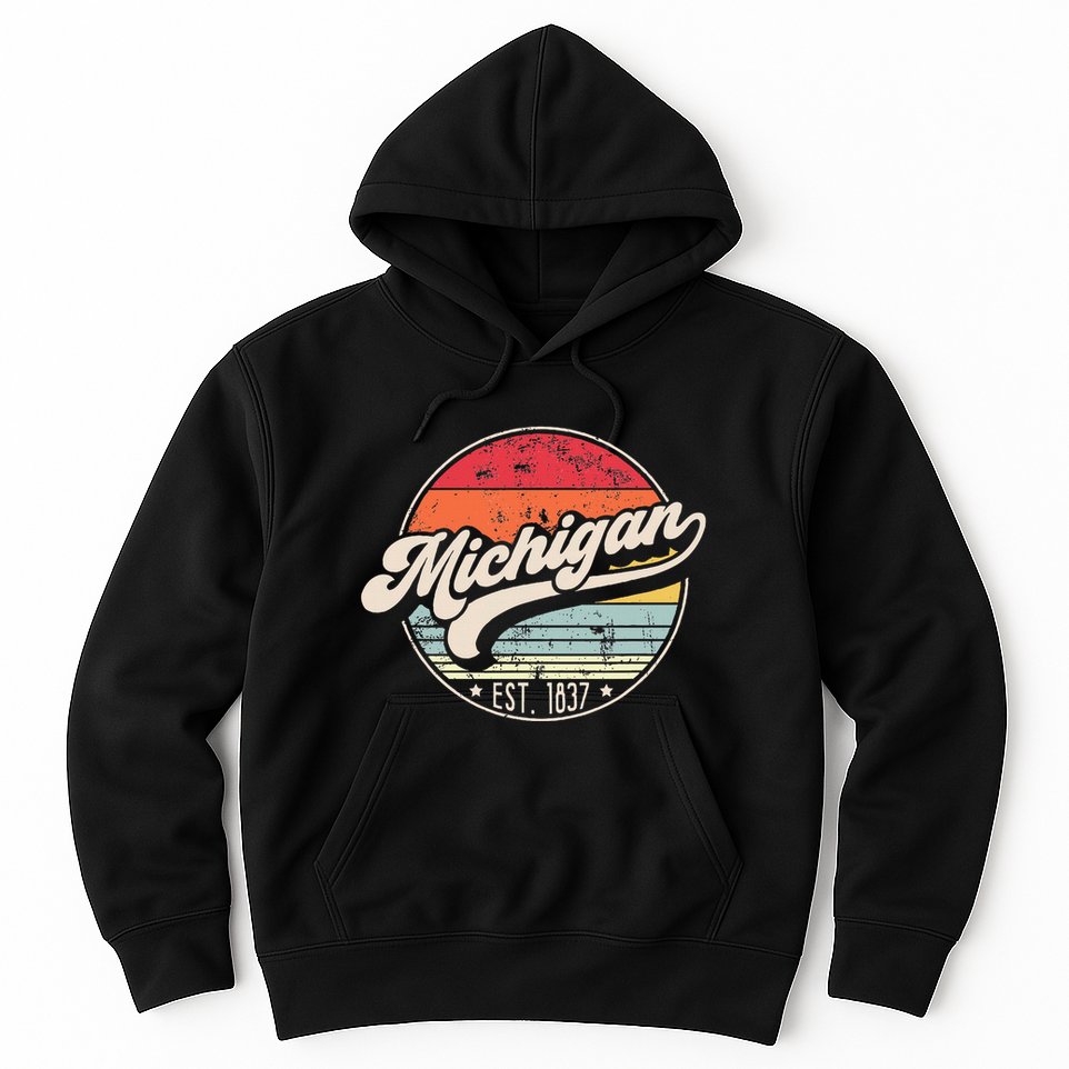 Retro Michigan Home State Mi Cool 70s Style Sunset Hoodie