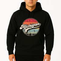 Retro Michigan Home State Mi Cool 70s Style Sunset Hoodie
