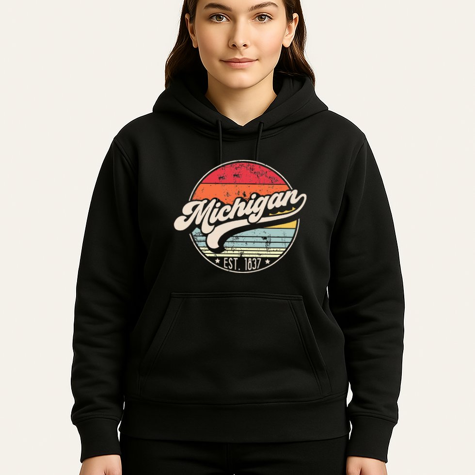 Retro Michigan Home State Mi Cool 70s Style Sunset Hoodie