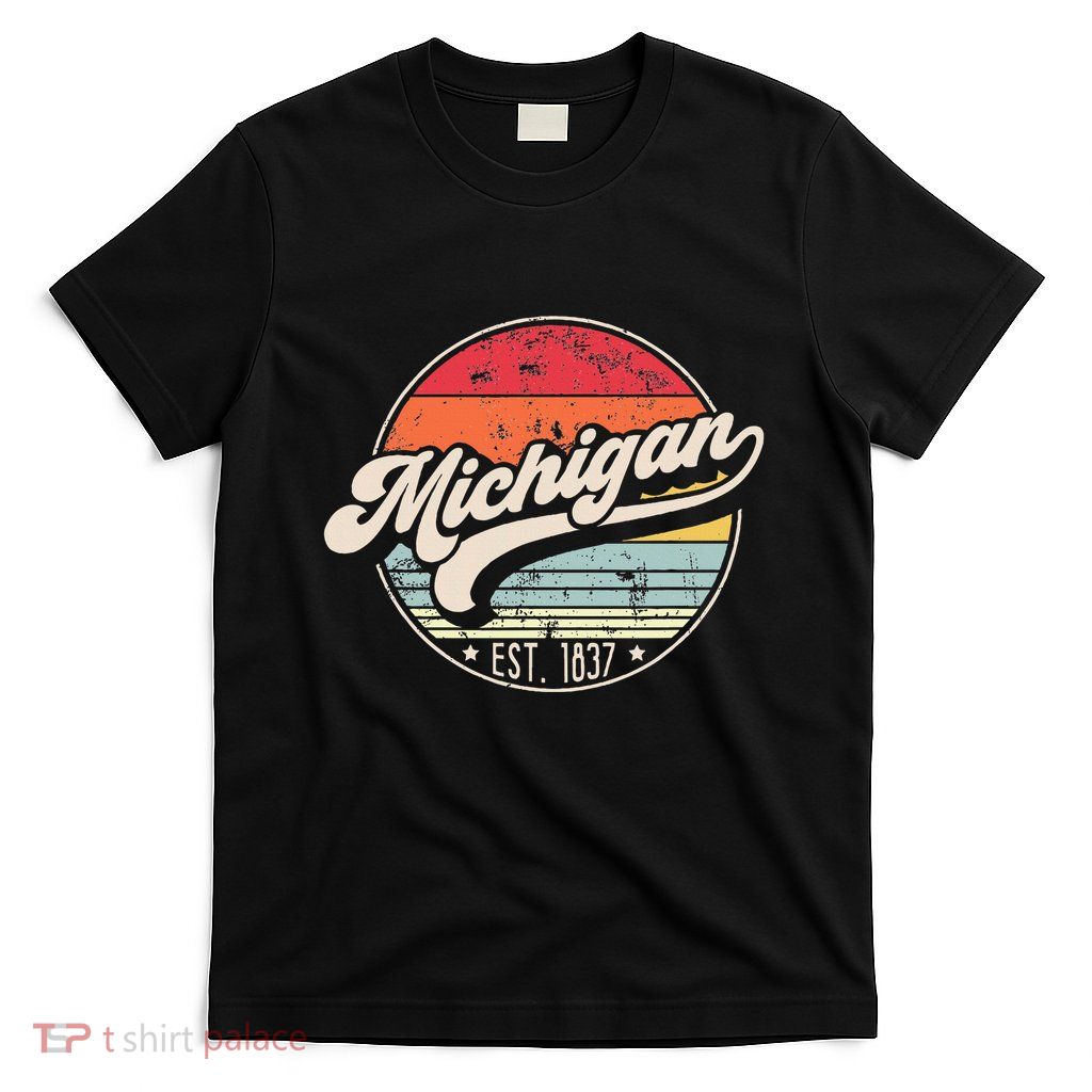 Retro Michigan Home State Mi Cool 70s Style Sunset T-Shirt