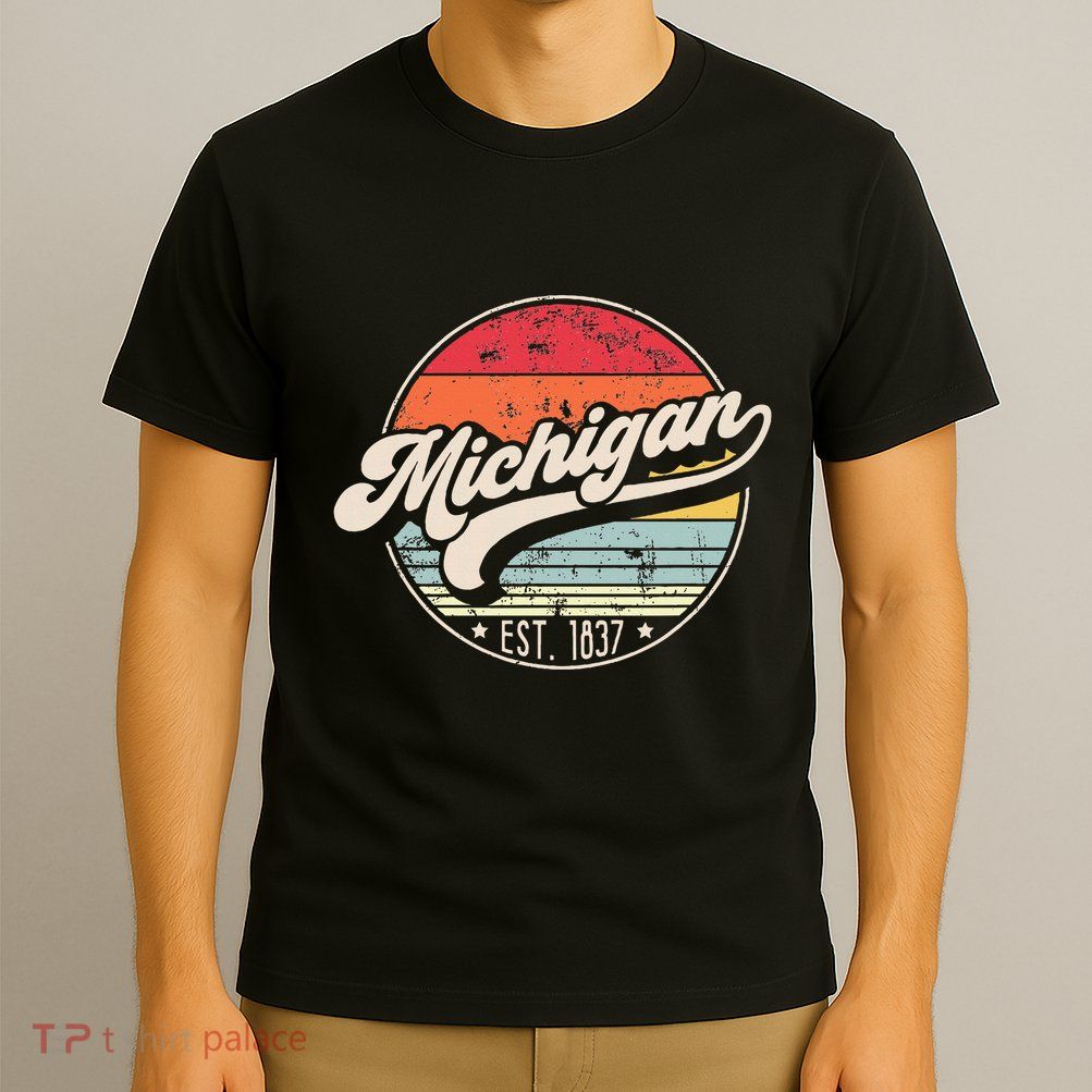 Retro Michigan Home State Mi Cool 70s Style Sunset T-Shirt