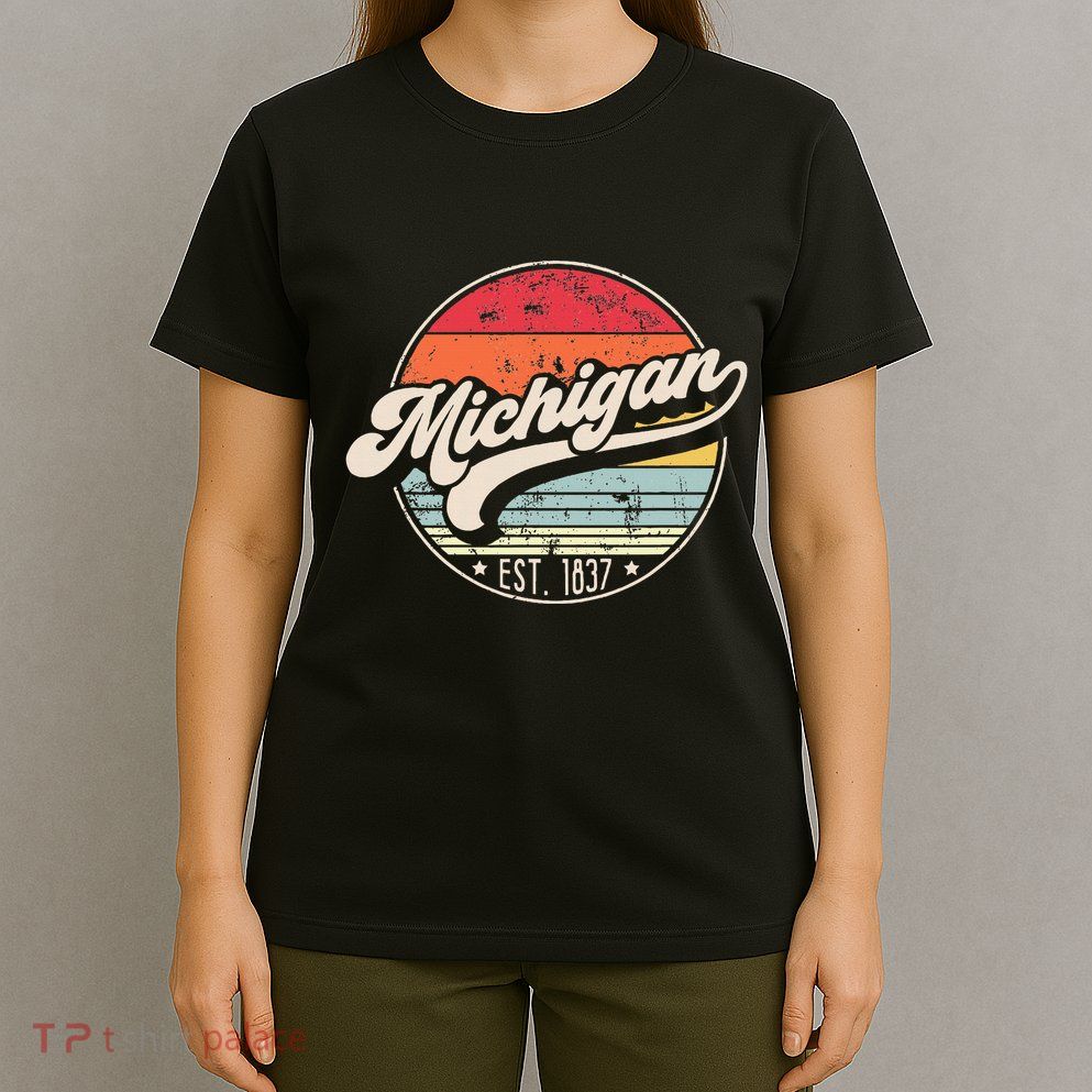 Retro Michigan Home State Mi Cool 70s Style Sunset T-Shirt
