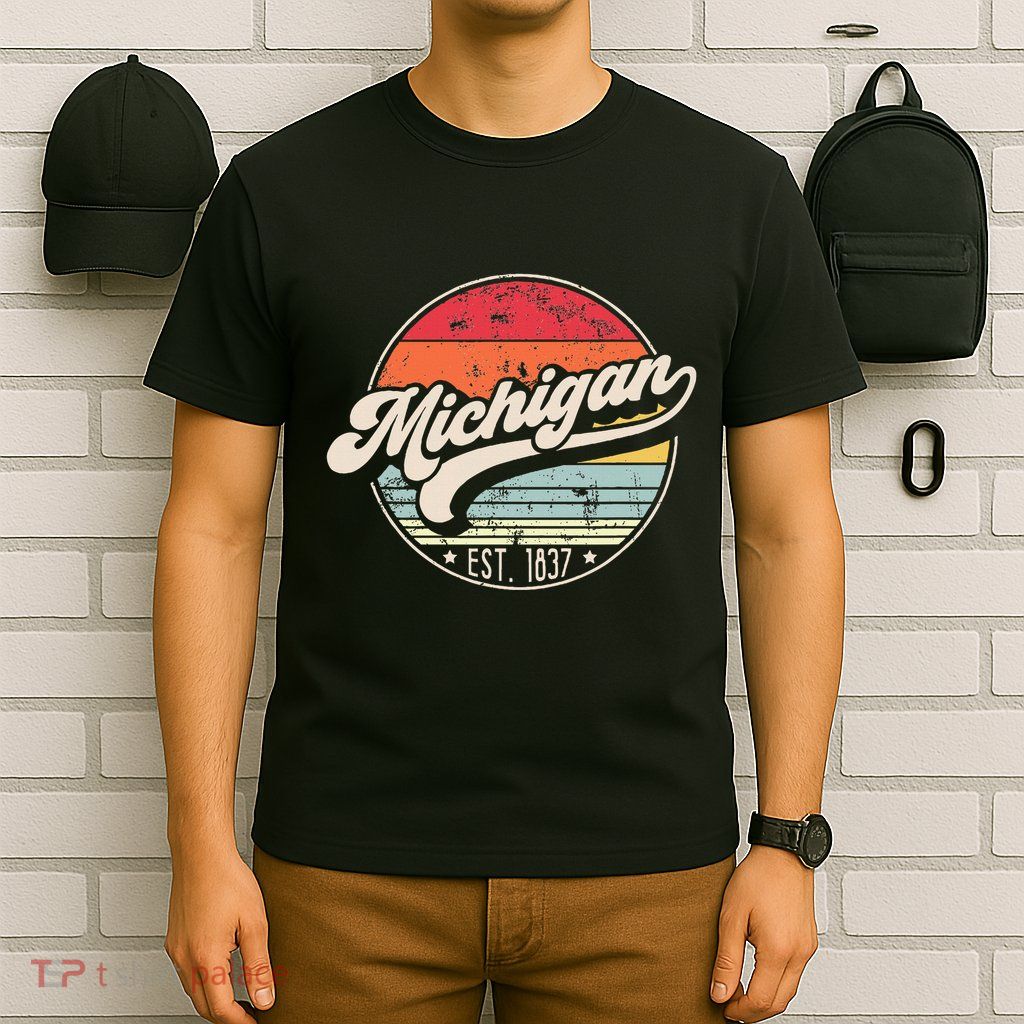 Retro Michigan Home State Mi Cool 70s Style Sunset T-Shirt