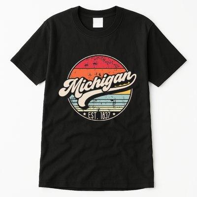 Retro Michigan Home State Mi Cool 70s Style Sunset Tall T-Shirt