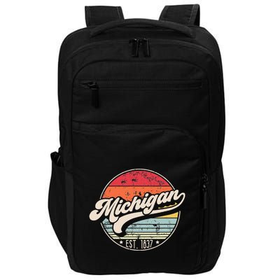 Retro Michigan Home State Mi Cool 70s Style Sunset Impact Tech Backpack