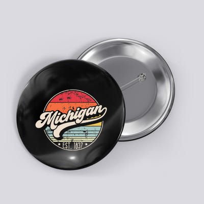 Retro Michigan Home State Mi Cool 70s Style Sunset Button