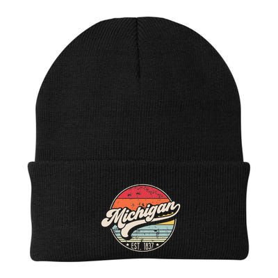 Retro Michigan Home State Mi Cool 70s Style Sunset Beanie