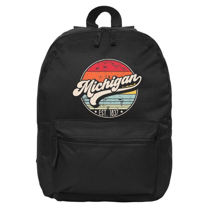 Retro Michigan Home State Mi Cool 70s Style Sunset 16 in Basic Backpack