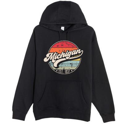 Retro Michigan Home State Mi Cool 70s Style Sunset Premium Pullover Hoodie