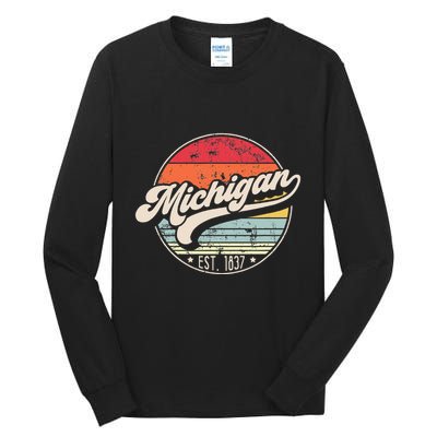 Retro Michigan Home State Mi Cool 70s Style Sunset Tall Long Sleeve T-Shirt