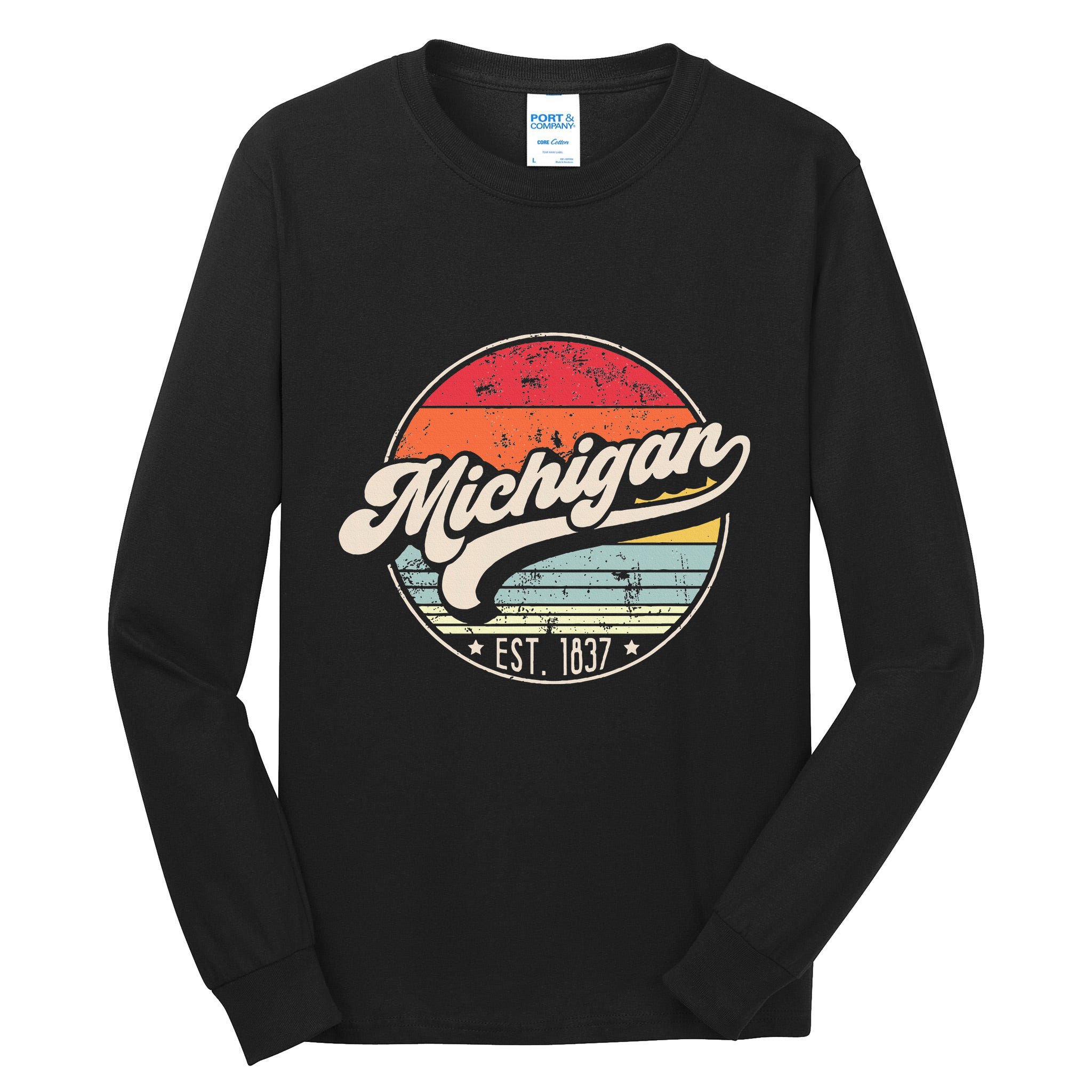 Retro Michigan Home State Mi Cool 70s Style Sunset Tall Long Sleeve T-Shirt