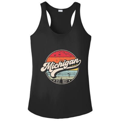 Retro Michigan Home State Mi Cool 70s Style Sunset Ladies PosiCharge Competitor Racerback Tank