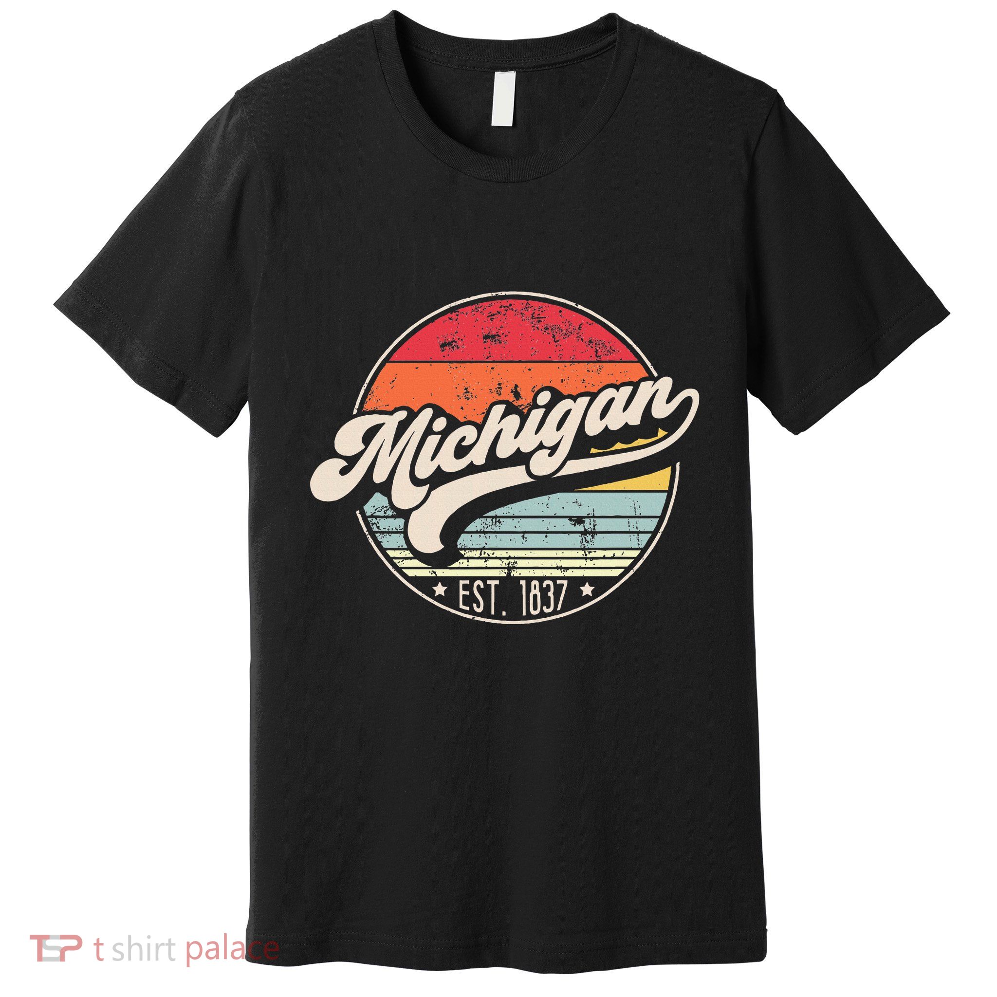Retro Michigan Home State Mi Cool 70s Style Sunset Premium T-Shirt