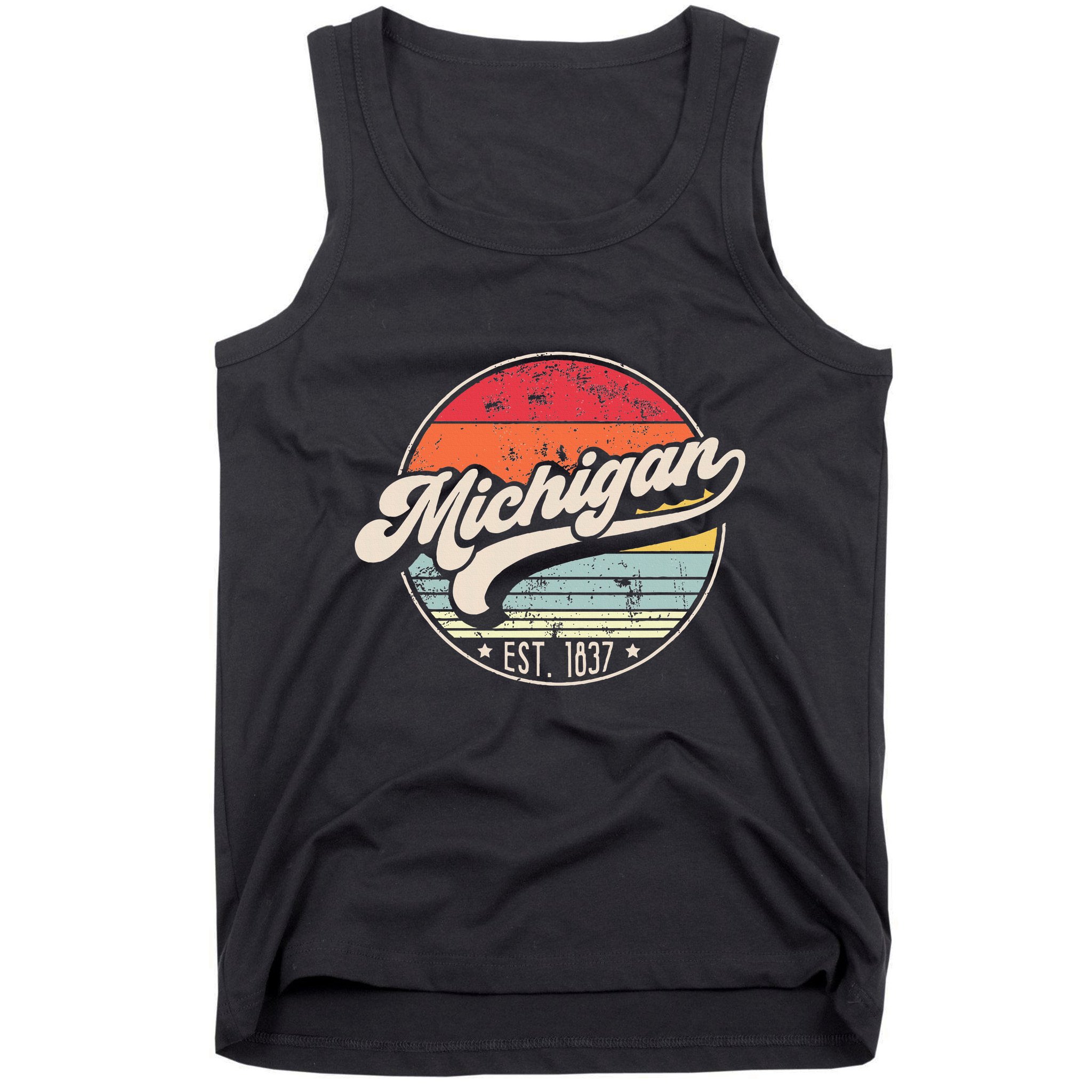 Retro Michigan Home State Mi Cool 70s Style Sunset Tank Top