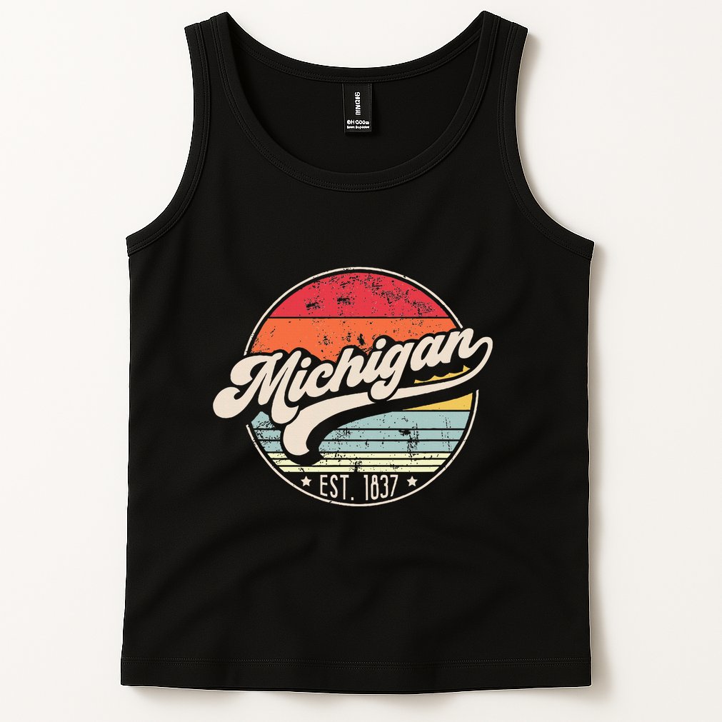 Retro Michigan Home State Mi Cool 70s Style Sunset Tank Top