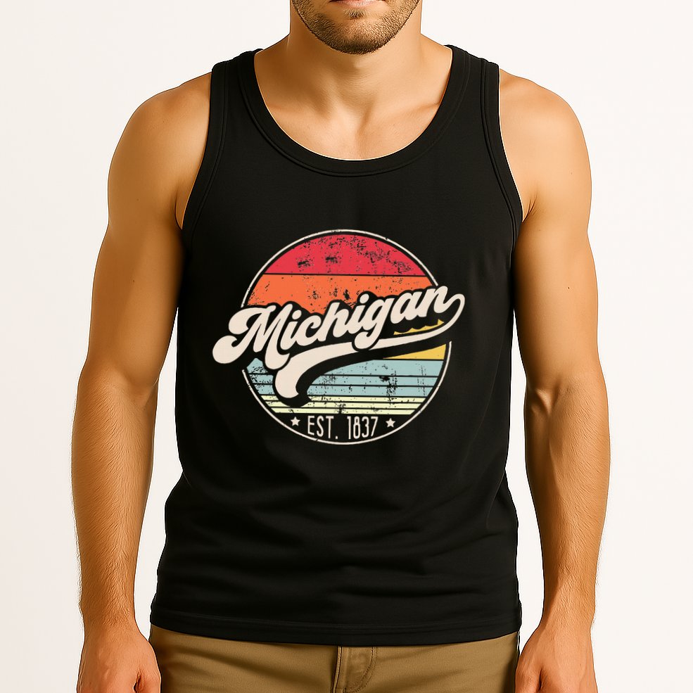 Retro Michigan Home State Mi Cool 70s Style Sunset Tank Top