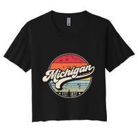 Retro Michigan Home State Mi Cool 70s Style Sunset Women's Crop Top Tee