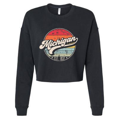 Retro Michigan Home State Mi Cool 70s Style Sunset Cropped Pullover Crew