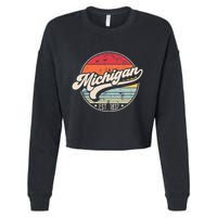 Retro Michigan Home State Mi Cool 70s Style Sunset Cropped Pullover Crew