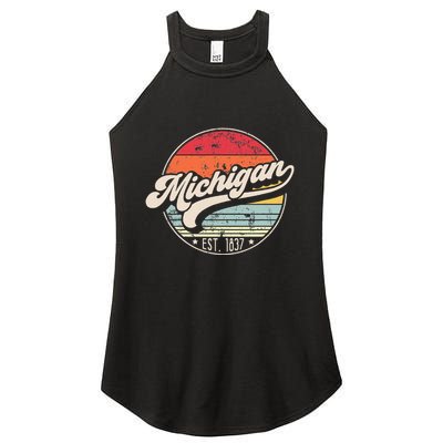 Retro Michigan Home State Mi Cool 70s Style Sunset Women's Perfect Tri Rocker Tank