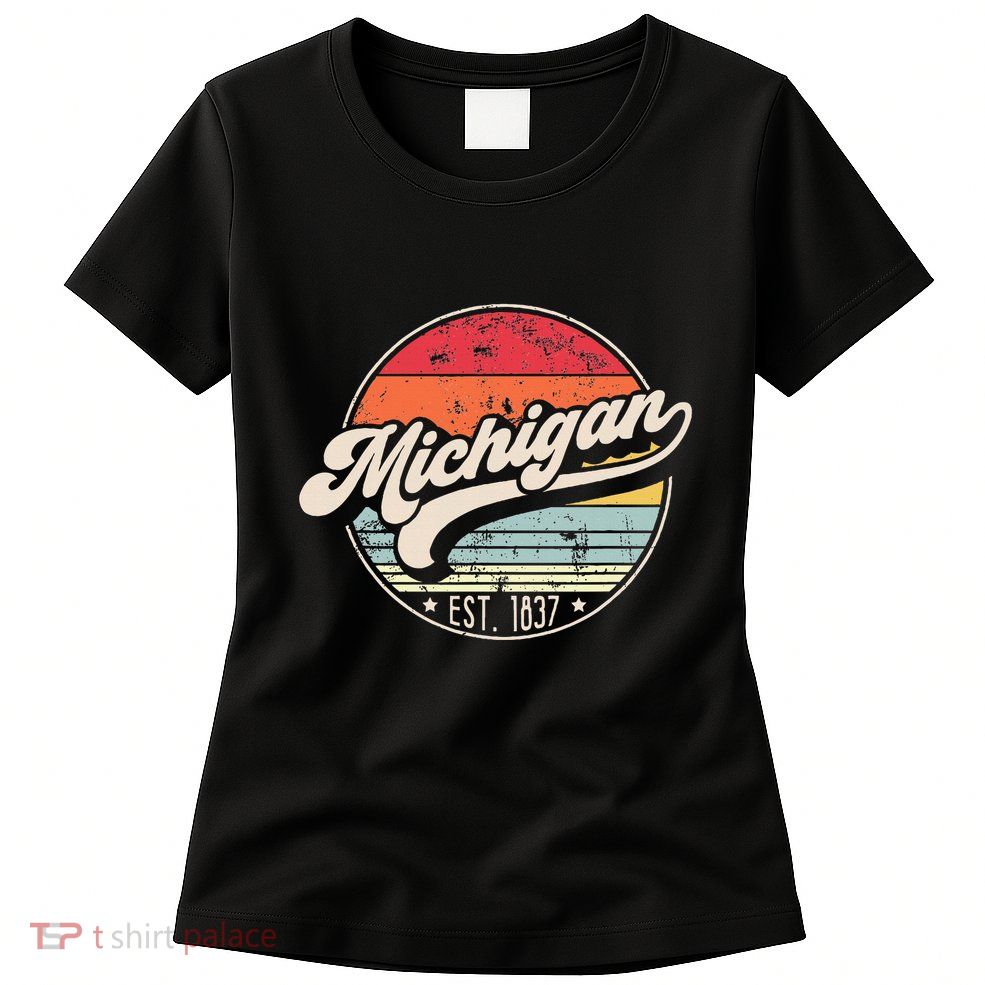 Retro Michigan Home State Mi Cool 70s Style Sunset Womens T-Shirt