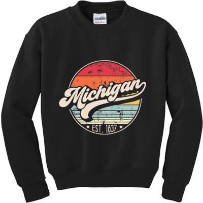 Retro Michigan Home State Mi Cool 70s Style Sunset Kids Sweatshirt