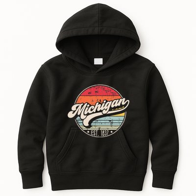 Retro Michigan Home State Mi Cool 70s Style Sunset Kids Hoodie