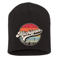 Retro Michigan Home State Mi Cool 70s Style Sunset Short Acrylic Beanie