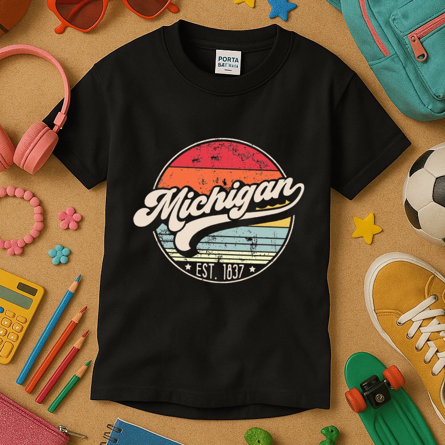 Retro Michigan Home State Mi Cool 70s Style Sunset Kids T-Shirt