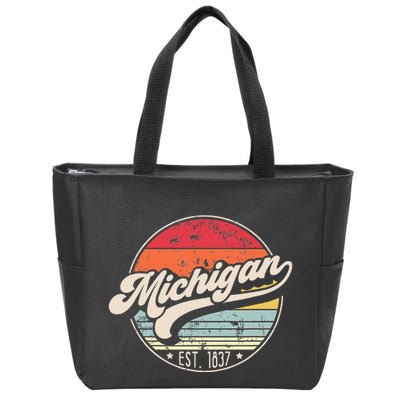 Retro Michigan Home State Mi Cool 70s Style Sunset Zip Tote Bag