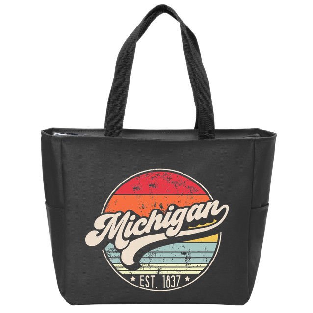 Retro Michigan Home State Mi Cool 70s Style Sunset Zip Tote Bag
