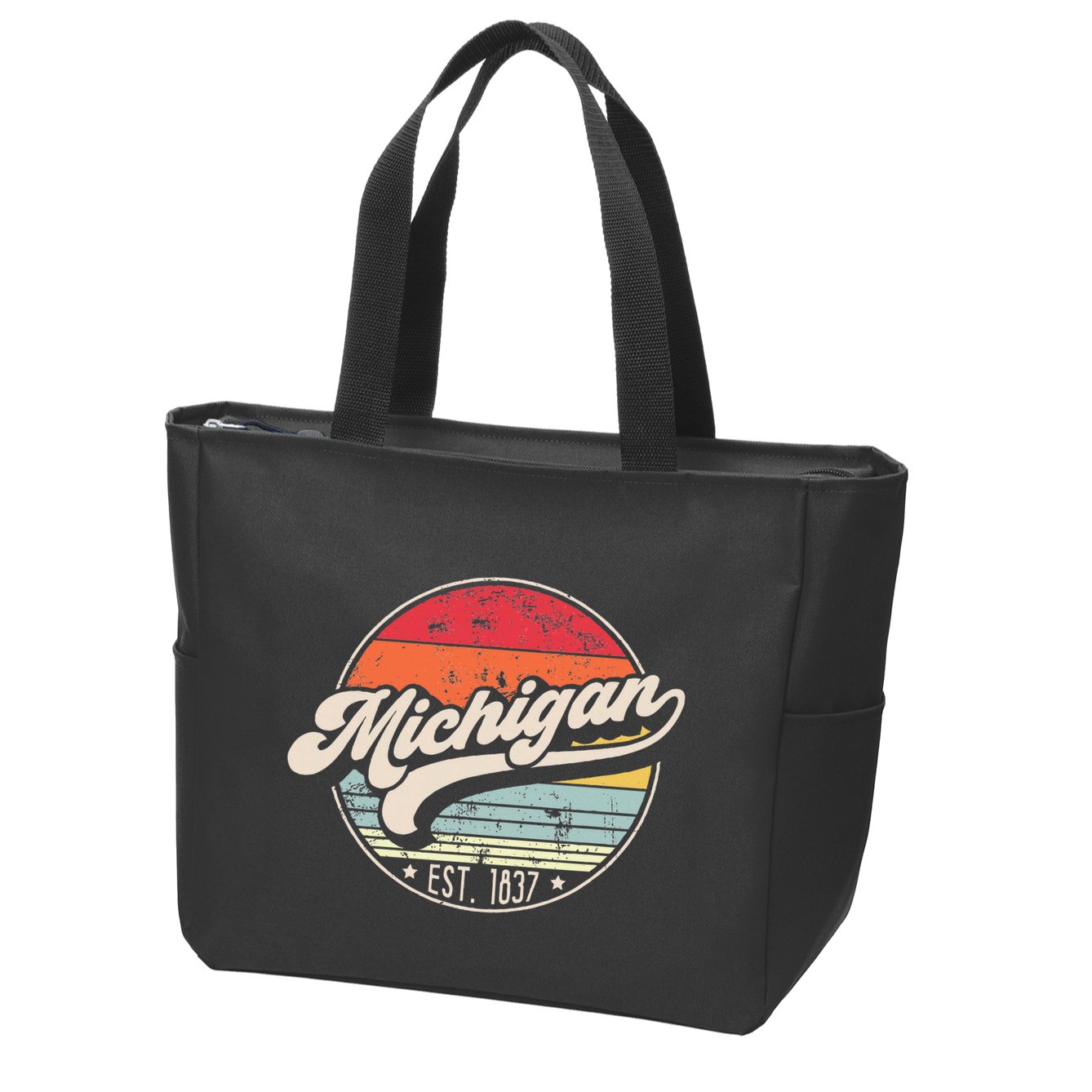 Retro Michigan Home State Mi Cool 70s Style Sunset Zip Tote Bag