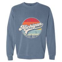Retro Michigan Home State Mi Cool 70s Style Sunset Garment-Dyed Sweatshirt