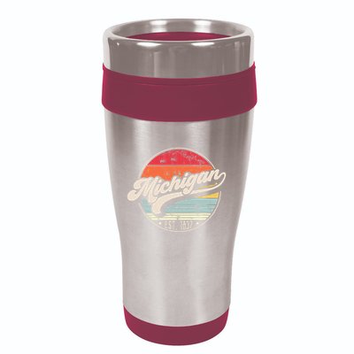 Retro Michigan Home State Mi Cool 70s Style Sunset 16oz Travel Tumbler