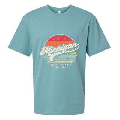 Retro Michigan Home State Mi Cool 70s Style Sunset Sueded Cloud Jersey T-Shirt